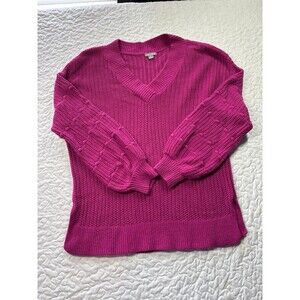 Falls Creek Pink Vneck Knit Chunky Stretchy Pullover Sweater size medium